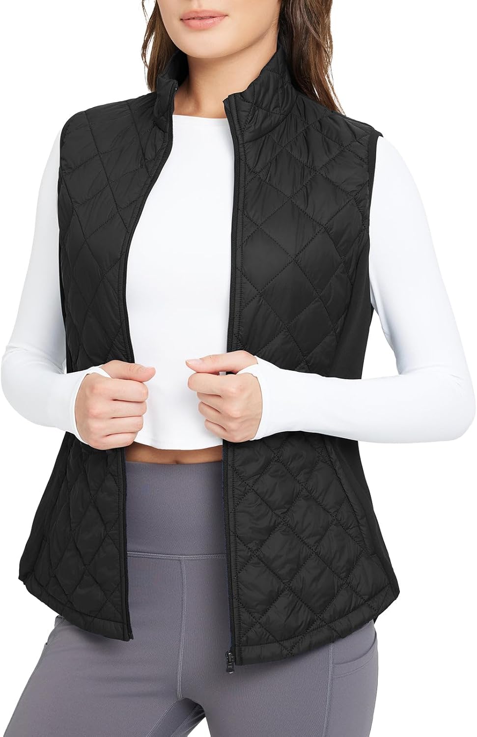 baleaf Women's Puffer Vest Lightweight Winter Warm Stand Collar Quilted Vests Water Resistant Zip Pockets