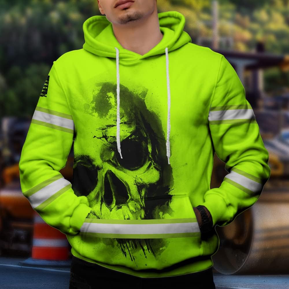 Color US Flag High Visibility Hoodie for Men Women Reflective Tapes Safety Workwear for Worker Runner Patriotic - Image 2