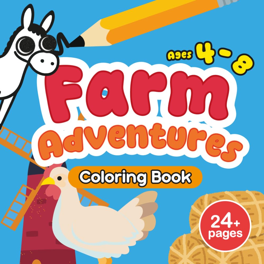 Farm Adventures Square Coloring Book for Kids Ages 4-8: Animals, Tractors, Barns, and Country Fun: Filled with Country Adventures, Friendly Barnyard ... Images, and Bold Lines for Easy Coloring