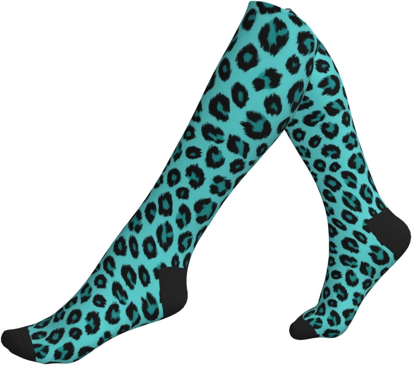 Cute Turquoise Leopard Print Compression Running Socks For Men And Women Athletic Socks For Everyday Use Socks
