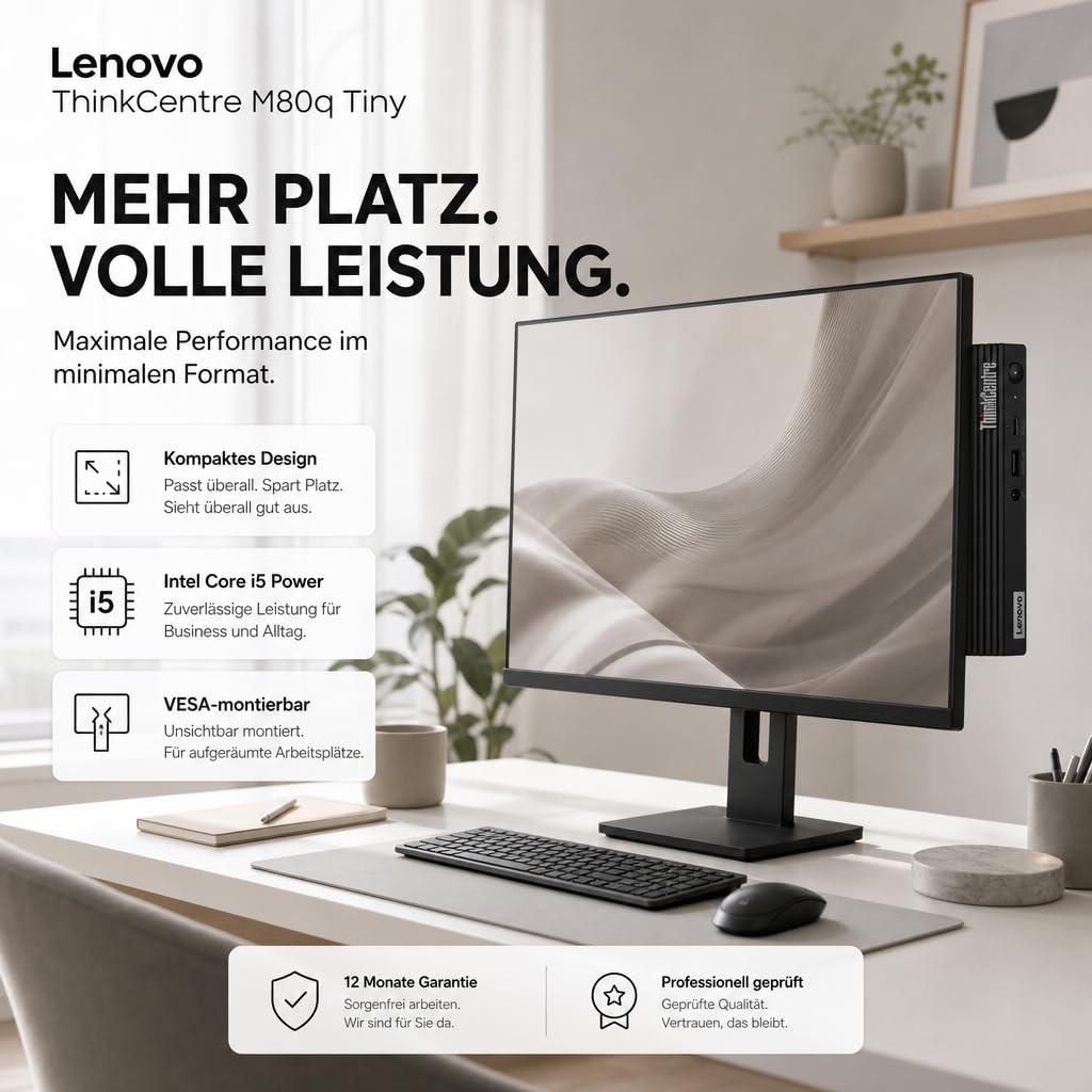 Lenovo ThinkCentre M70q Tiny Intel Core i5 10500T 256GB SSD Festplatte 16GB Speicher Windows 11 Pro Desktop Computer Mini PC (Generalüberholt)