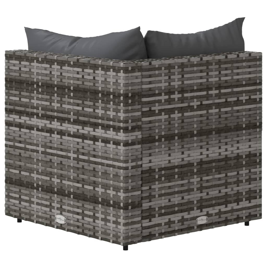 Divano Angolare da Giardino con Cuscini in Polyrattan Grigio, Set Giardino Esterno, Set Mobili da Giardino, Salotto da Giardino Esterno in Rattan Per Esterno Piscina Balcone