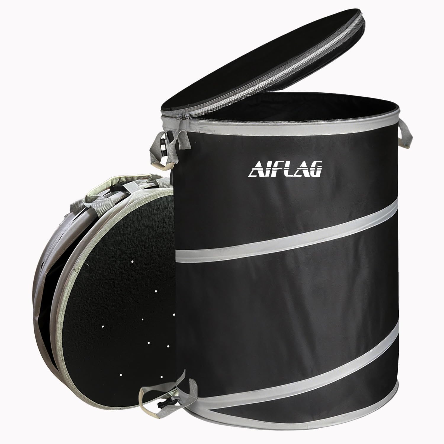 Collapsible Trash Can for Yard Waste & Camping, 42 Gallon Pop-Up Garbage Bag with Hard Bottom & Zipper Lid, Heavy Duty Reusable Outdoor Trash Can for Lawn Care, Garden, RV, Indoor Storage