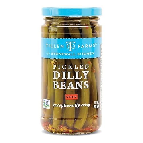 Tillen Farms Frijoles Dilly picantes y picantes en escabeche gourmet, excepcionalmente crujientes y certificados sin OMG, crujientes y ácidos,