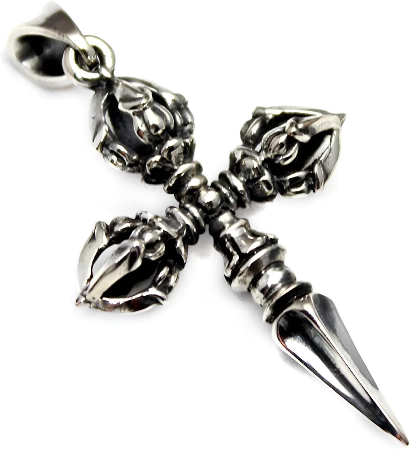 COSUMOSU Cross Tibetan Double Vajra Dorje 925 Sterling Silver amulet Pendant