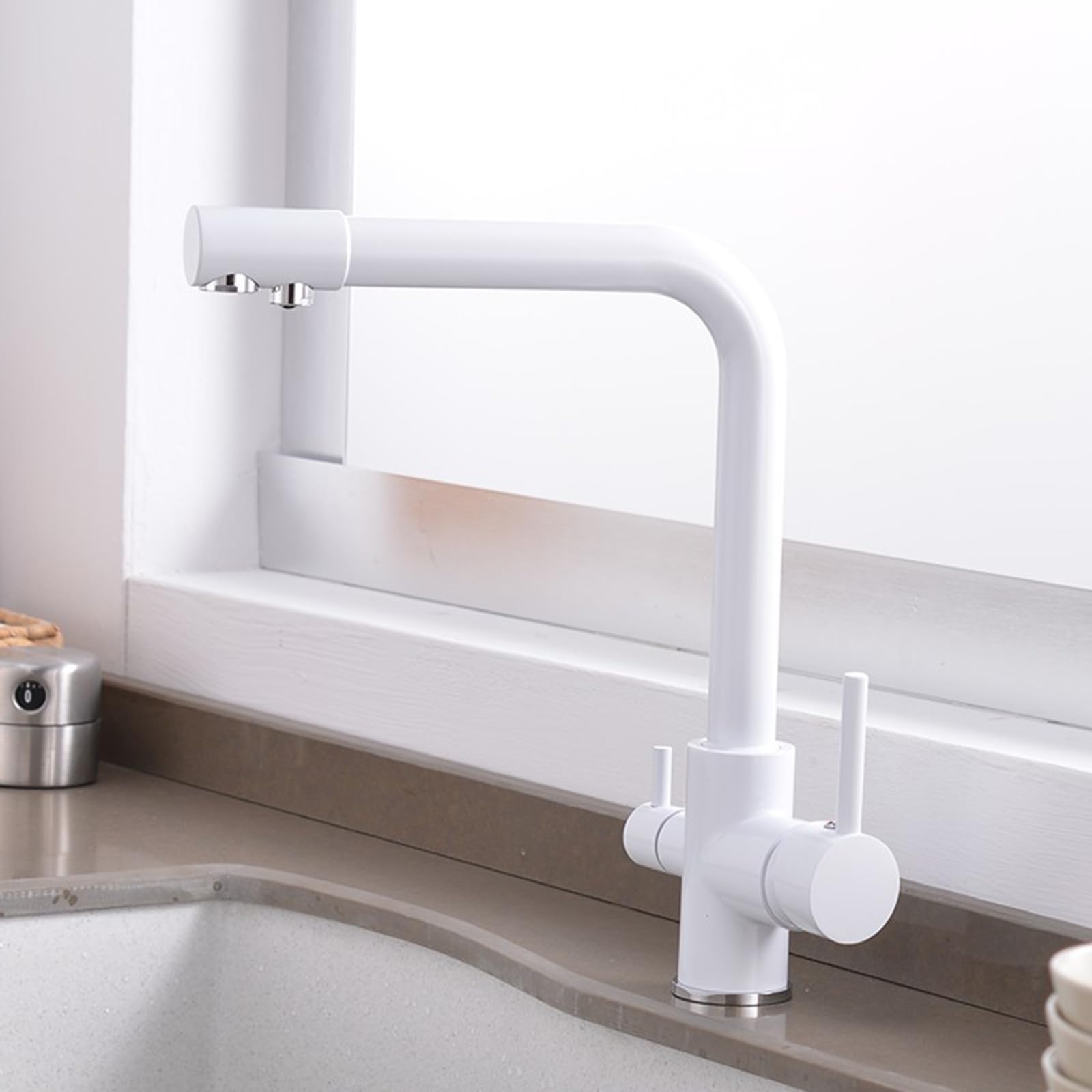 ZYCHSJXA 3 Way Kitchen Mixer Tap Taps Brass 2 Handles-White
