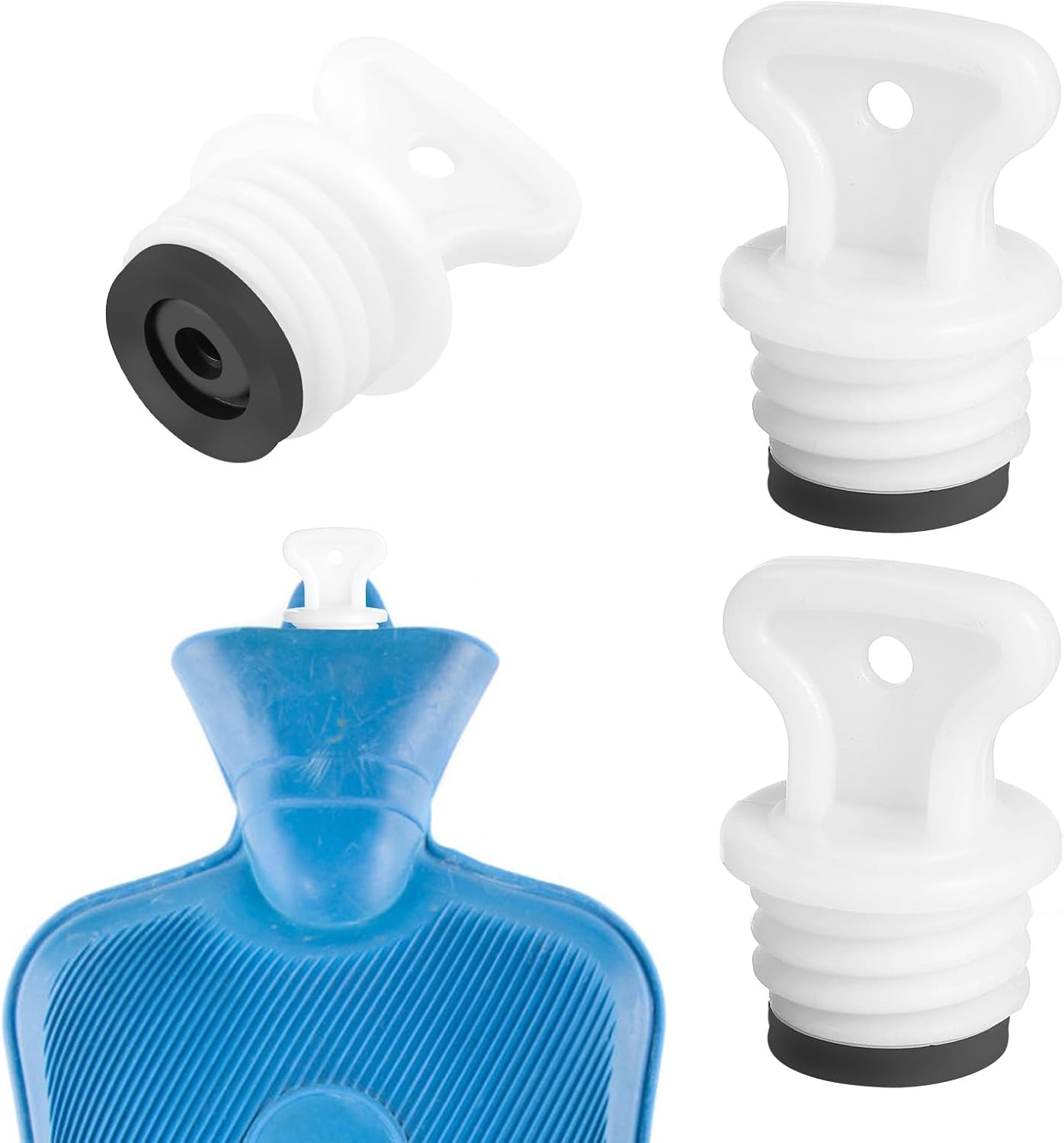 Luxshiny 2Pcs Hot Water Bag Stoppers, 0.7 Inch Replacement Thread Screw on Rubber Seal Plugs, Small Sealing Stoppers for Hot Water Bottle Home Travel Use