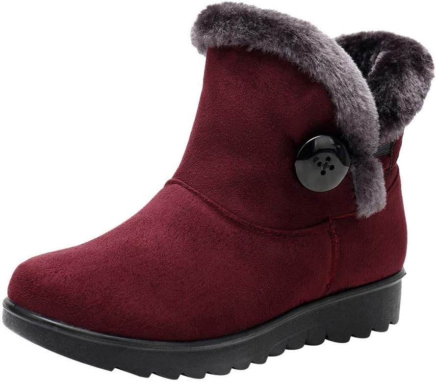 Women Boots Snow Winter Ankle Faux Fur Warm Lining Shoes with Zipper/Botton Decor