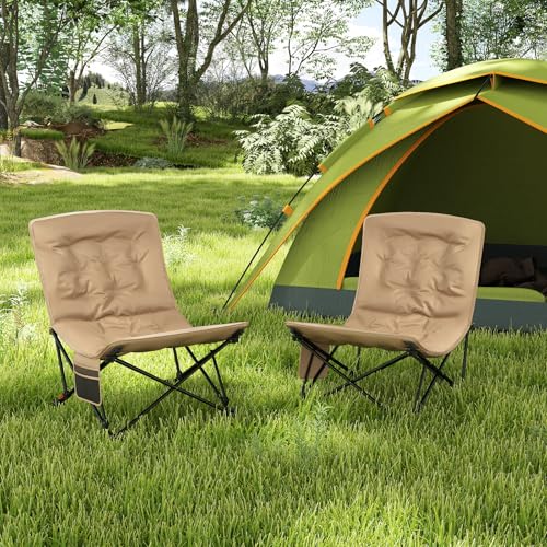 Silla de Camping Plegable Portátil Goplus, 4 Posiciones con Cojín, Soporta 500 Libras, Bolsillo Lateral y Bolsa de Transporte, para Exterior miniatura 2