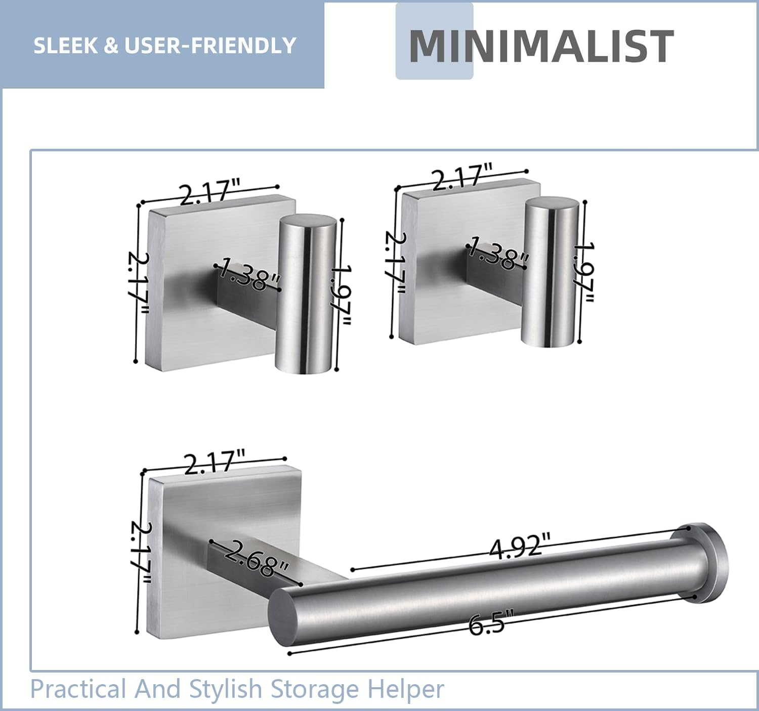 Toilet Paper Holder Set with 2 Robe Hooks, Brushed Nickel image 2
