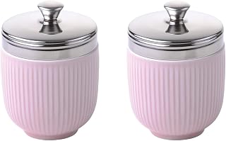 BIA International - Escalfador de huevos de porcelana - Juego de 2 escalfadores de huevos de color rosa celadón con diseño acanalado en relieve, utensilio de cocina y cocedor de huevos múltiple
