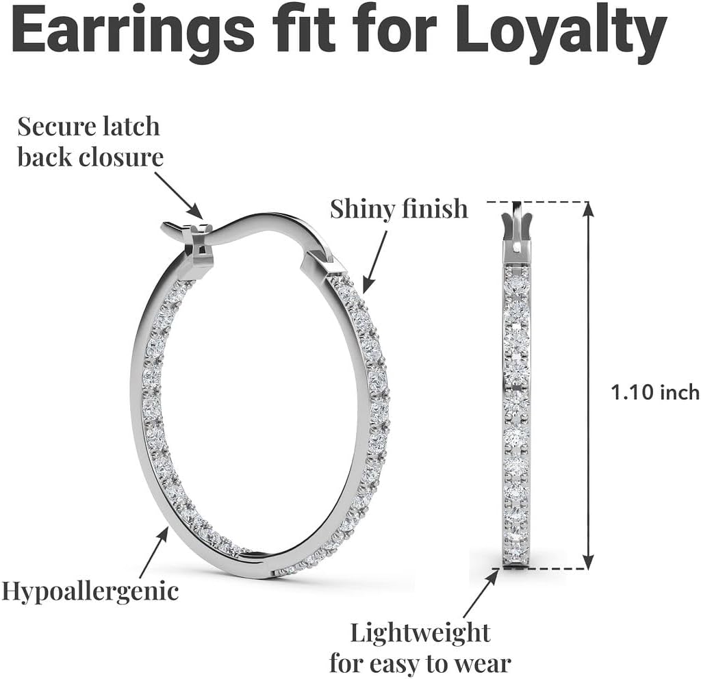 925 Sterling Silver Cubic Zirconia Hoop Earrings for Women - CZ Hoop Earrings for Women Rhodium Plated Inside Out Hoop Earrings - Engagement Unique Cute Christmas Gifts for Her - Image 5