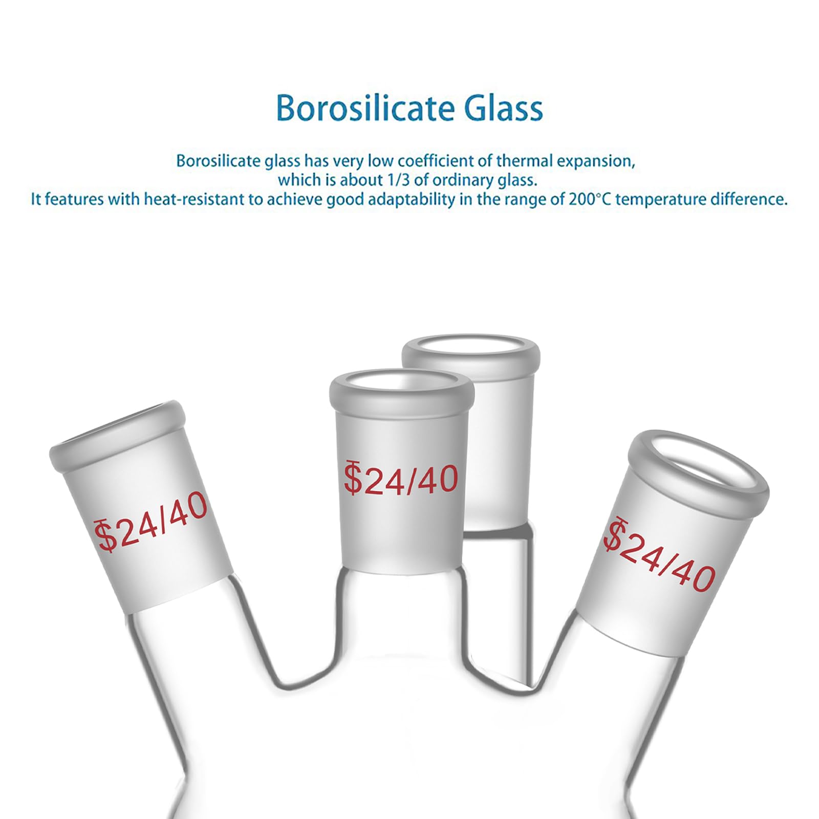 stonylab Butelka RBF z 4 szyjkami, okrągła podstawa, ciężka ścianka, 4 szyjki, butelka laboratoryjna, szkło borokrzemowe, okrągła podstawa, butelka do gotowania ze standardowym stożkiem 24/40, 500 ml