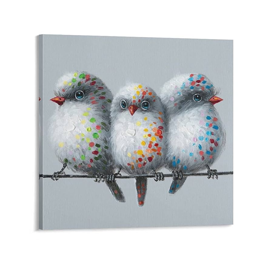 Amazon.co.jp: 絵画 3 つの塗装鳥インテリア 絵画 点描スタイル