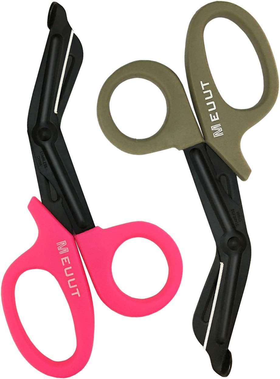 MEUUT Medical Scissors Trauma Shears-7.5" Bandage Scissors, Fluoride -Coated Blades Nursing Scissors Surgical Grade Shears EMT Scissors for EMT Workers, Doctors & Nurses (Pink + Grey)