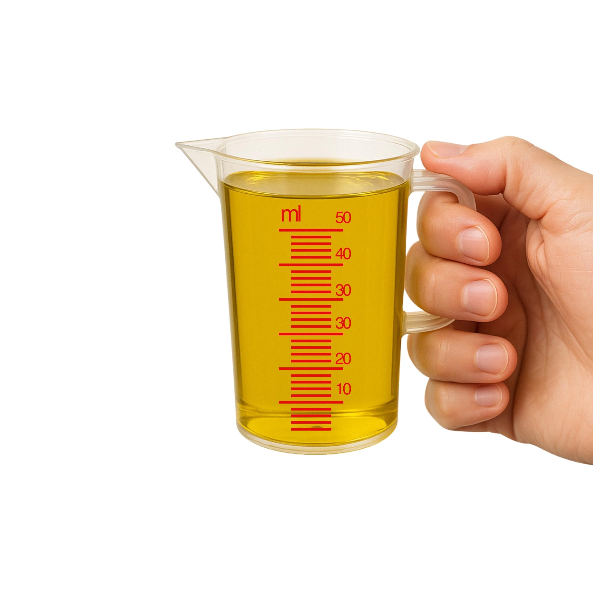 CHEFZOCO Jarra Medidora, Vaso medidor, Recipiente medidor para la cocina, Apto para calentar en microondas, Asa Ergonómica, Capacidad de 65 ml, Plástico, Transparente