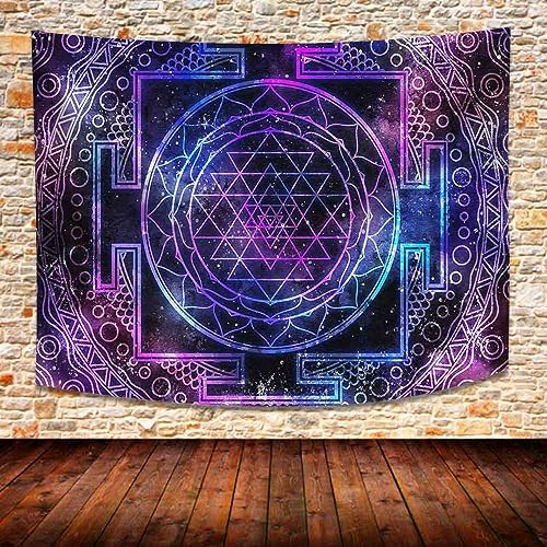 SHRAPHY Sri Yantra Tapestry 80x60 Inches Galaxy Starry Sky Lotus Sacred Geometry Wall Art Yoga Meditation Tapestry for Room Home Decor GTXTUH242