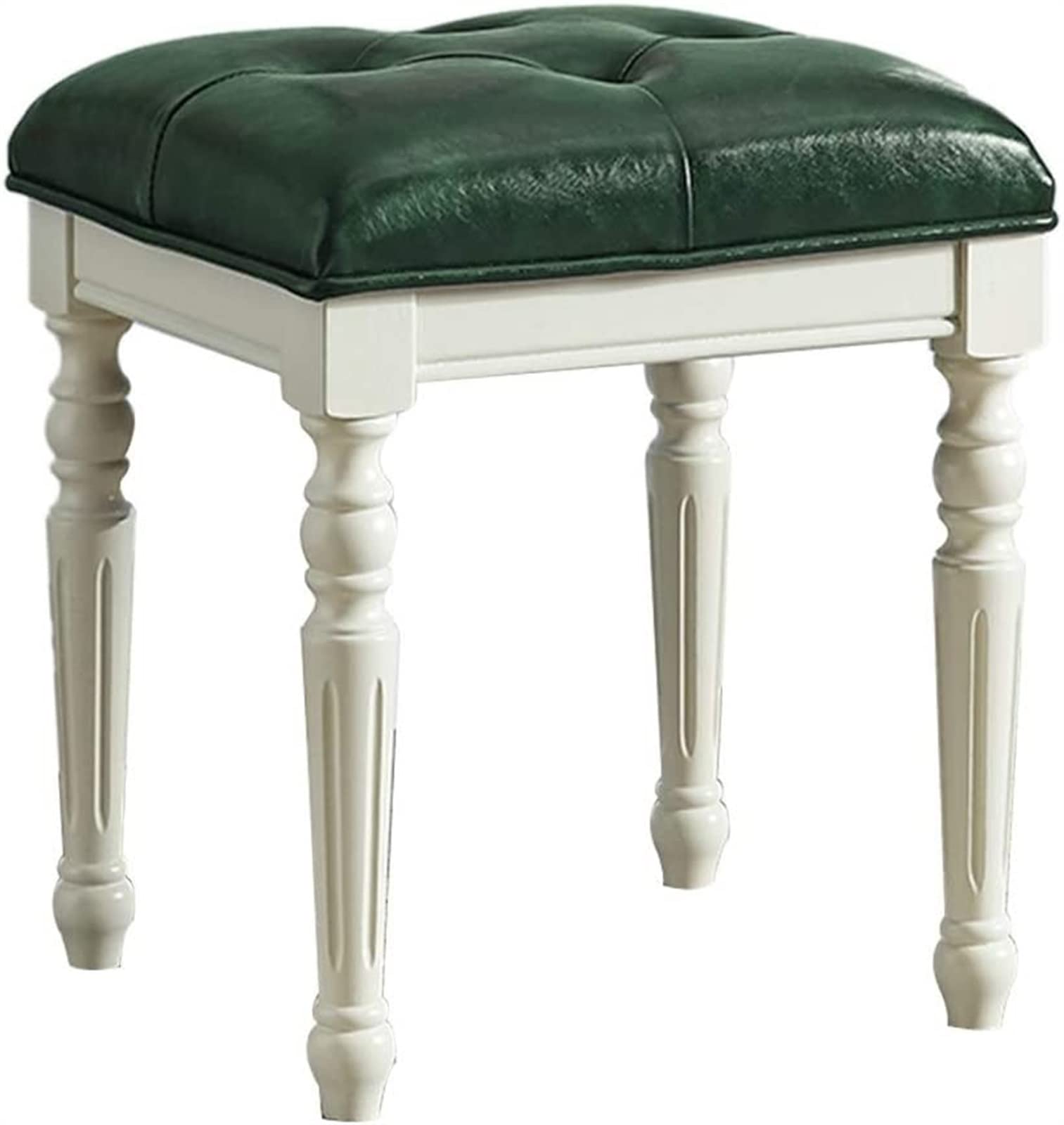GRDDBZA Vanity Bench with Padded Cushion, Vanity Chair Benches Vanity Bedroom Makeup Stool Household Girl Vanity Stool Entrance Shoe Changing Stool Solid Wood Frame Leather Cushion(Green)