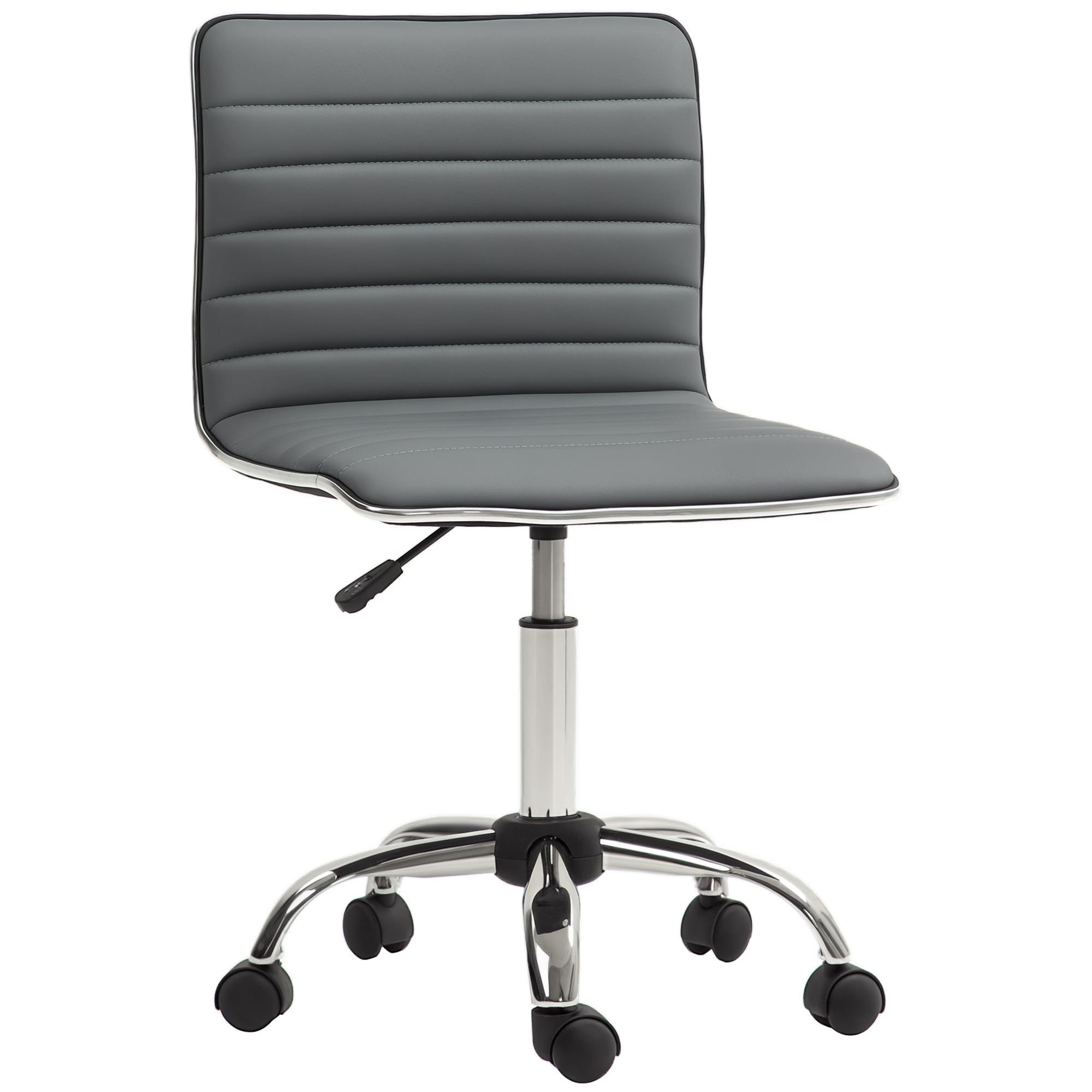 HOMCOM Office Chair Armless Swivel PU Upholstered Desk Chair with Adjustable Height for Study Bedroom Dressing Table Load 120kg Dark Grey