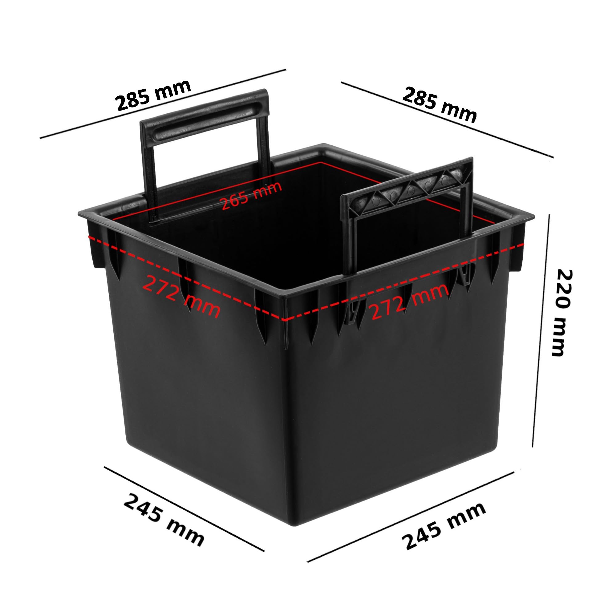 Wymienna kwadratowa doniczka z uchwytami 28,5 x 28,5 cm czarna 22 l do doniczek Prosperplast H 61 cm – ułatwia kontrolę zawartości wody w doniczce