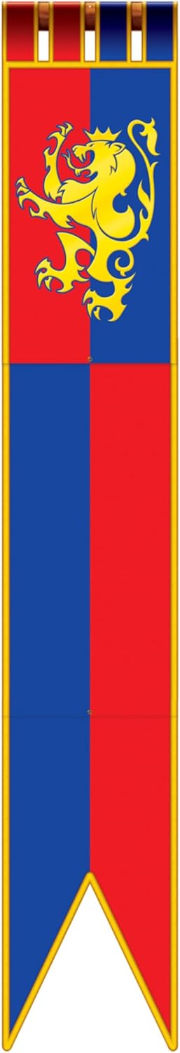 Beistle Jointed Medieval Pull-Down Cutouts – 2 Count Double Sided Castle Banner Decorations with Golden Lion for Renaissance Fairs Knight Parties Jousting Tournaments and Medieval Banquets, 6 Foot