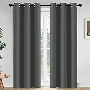Yakamok 84 Inch Length Blackout Curtains for Bedroom, Thermal Insulated Room Darkening Grommet Top Window Drapes for Living Room,Dark Grey,42W x 84L,2 Panels