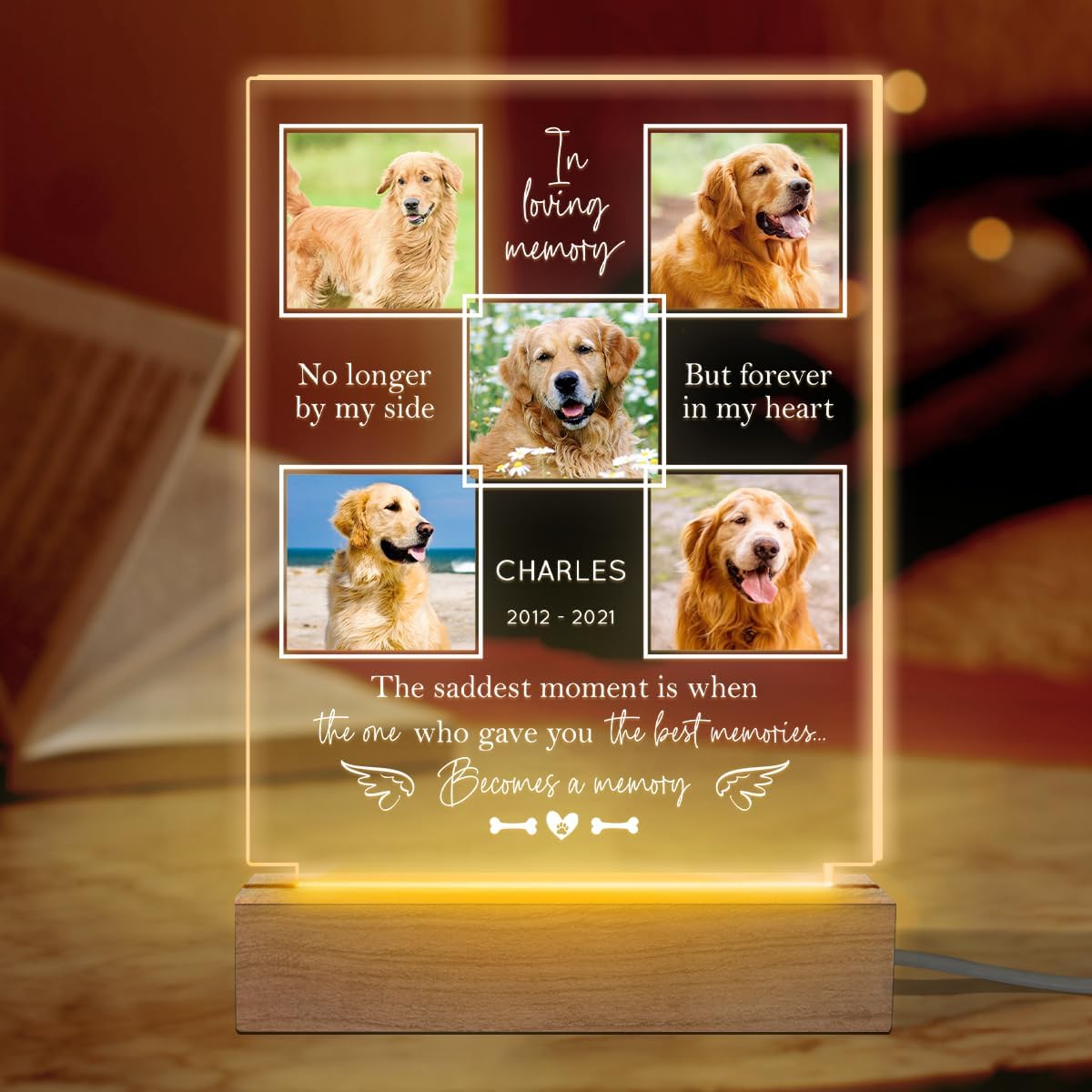 Glad Gua Forever in My Heart Personalized Acrylic 3D Led Light, Dog Memorial Gifts for Loss of Dog Sympathy Gift, Pet Memorial Gifts, Dog Remembrance Gift, Pet Loss Gifts for Dog, Cat