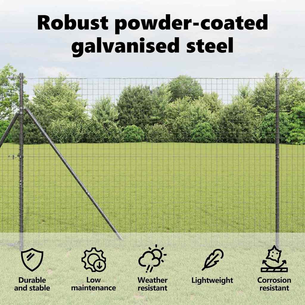 vidaXL Poteau de clôture. 7 pcs Gris Acier, Décor de jardin et terrasse, poteau cylindrique, solide support de clôture pour l'extérieur, barrière maison