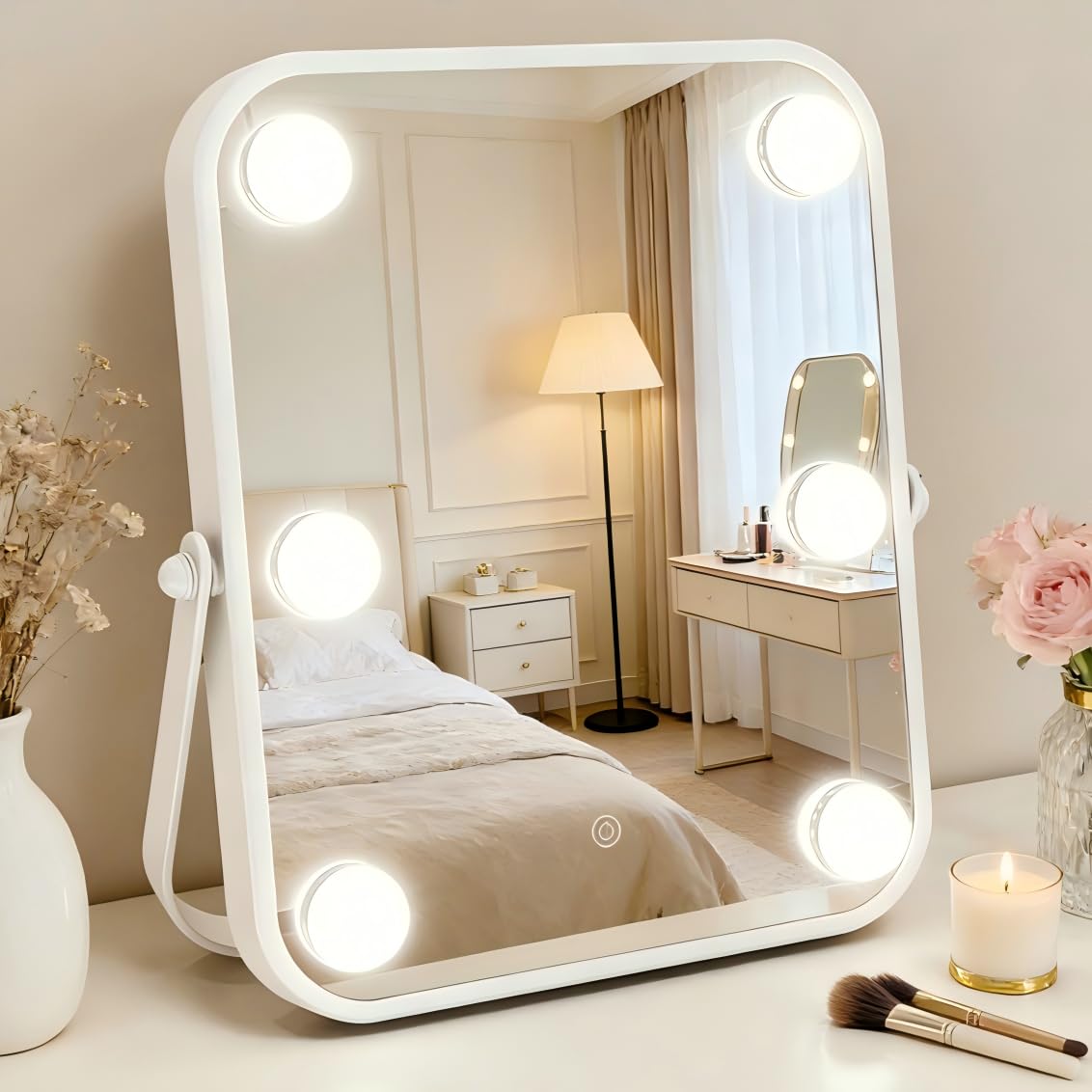 Espejo de maquillaje portátil VETIVAGE con luz LED táctil regulable