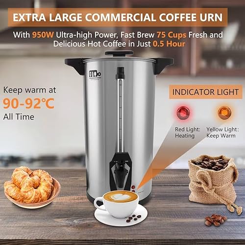 Miniatura 4 de Urna de café comercial de 75 tazas de 12L3.17 galones, cafetera de percolado grande de 950 W, dispensador de bebidas calientes con grifo doble sin