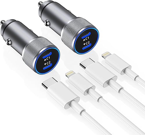 Miniatura 8 de Cargador de iPhone para automóvil,【2 paquetes】38W Puerto dual USB C+QC3.0 [Certificado MFi de Apple] Carga rápida Encendedor de cigarrillos Cargador