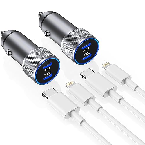 Cargador de auto Apple para iPhone y iPhone, cargador rápido para automóvil, 2 unidades, cargador USB C de doble puerto certificado MFi de Apple,