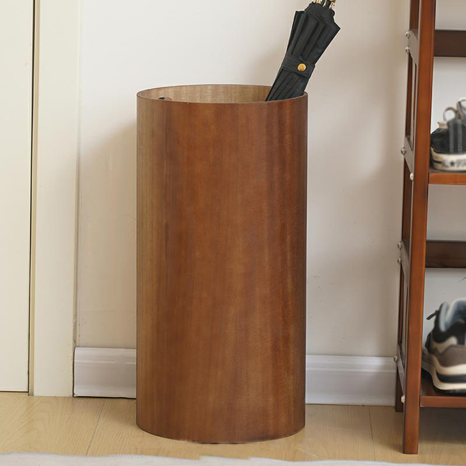 WXPGFEQ Vintage Solid Wood Umbrella Stand Cylindrical Entryway Holder with Drip Tray for Home Commercial Use