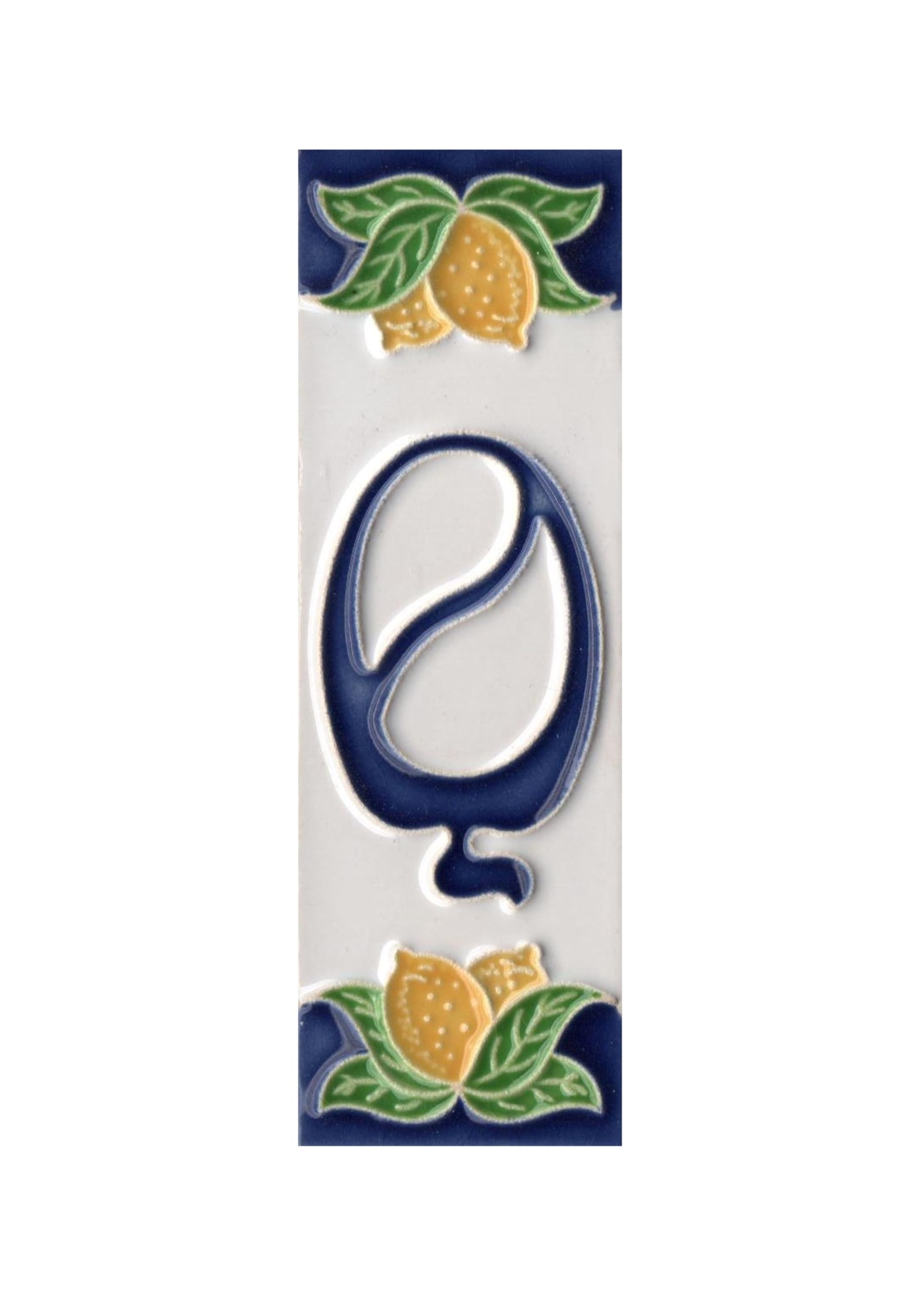 House Numbers, Italian Ceramic Numbers & Letters Tiles, Lemon Design, Tile Size: 10cm x 3.3 cm (Letter F) (Letter Q tile)
