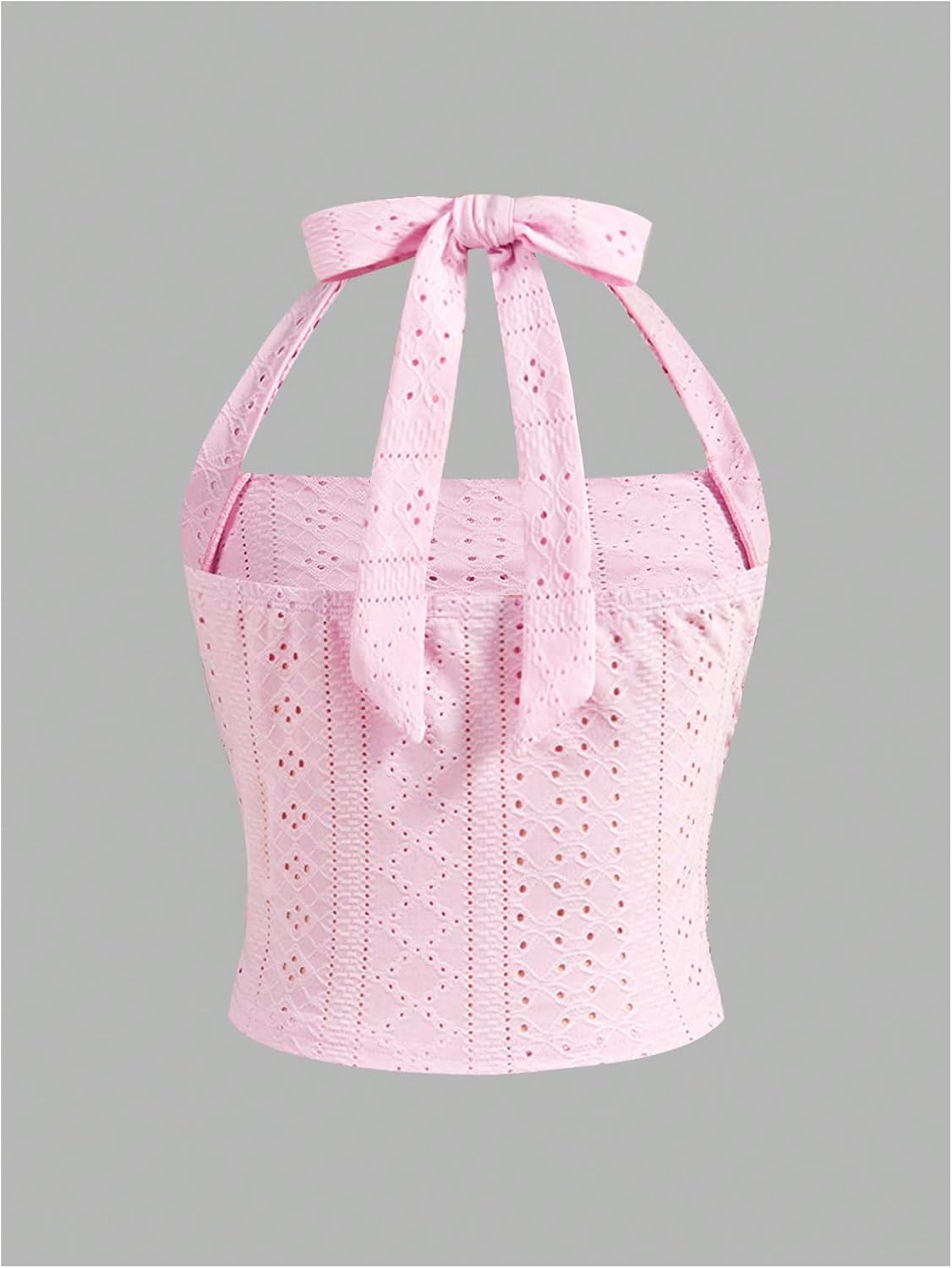 Floerns Girl's Eyelet Embroidery Sleeveless Halter Vest Solid Ruched Crop Tank Top