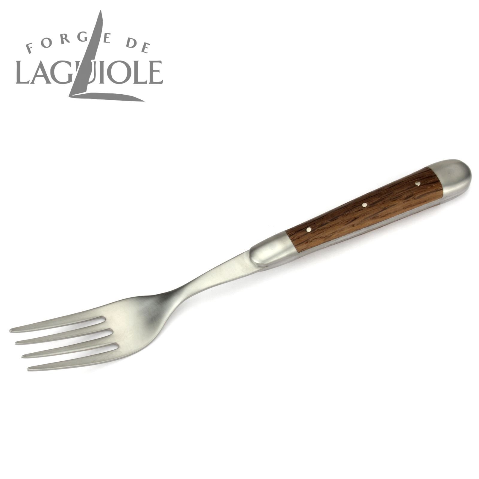 Forge de Laguiole - Steakmesser und Gabel je 1x im Set - Griff fossile Mooreiche - Steakbesteck Frankreich - Stahl satiniert