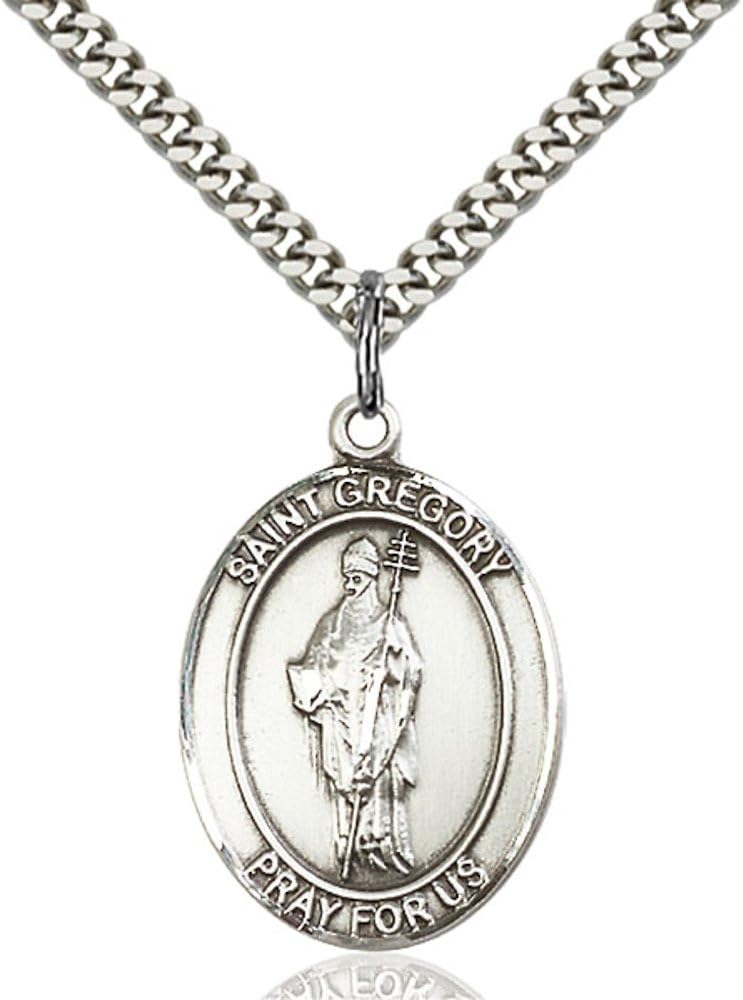 Bonyak Jewelry St. Gregory The Great Hand-Crafted Oval Medal Pendant in Sterling Silver