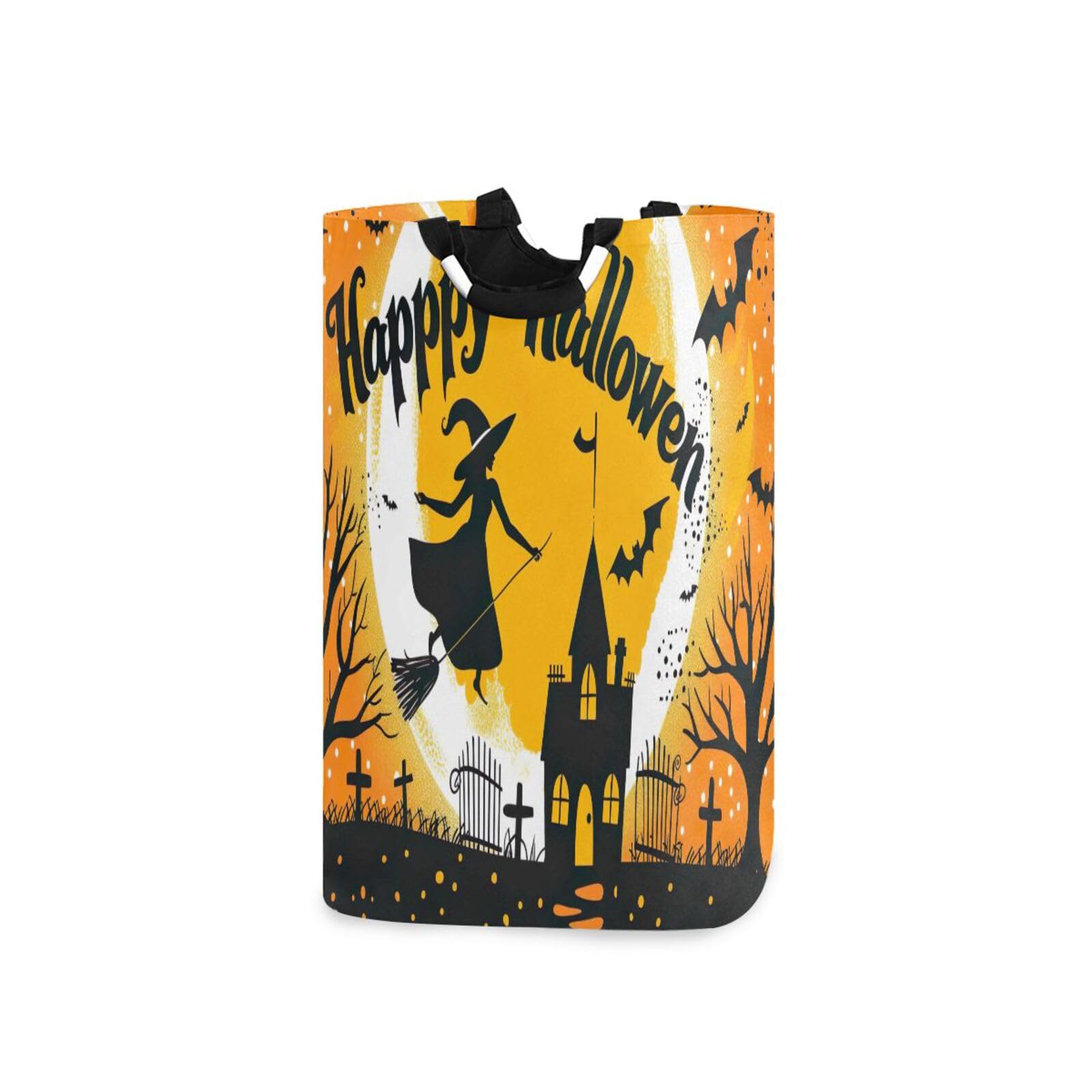 Jihqo Laundry Hamper Basket Happy Halloween Collapsible Nursery Storage Bin Waterproof Clothing Baskets for Home Bedroom Bathroom Washing Room