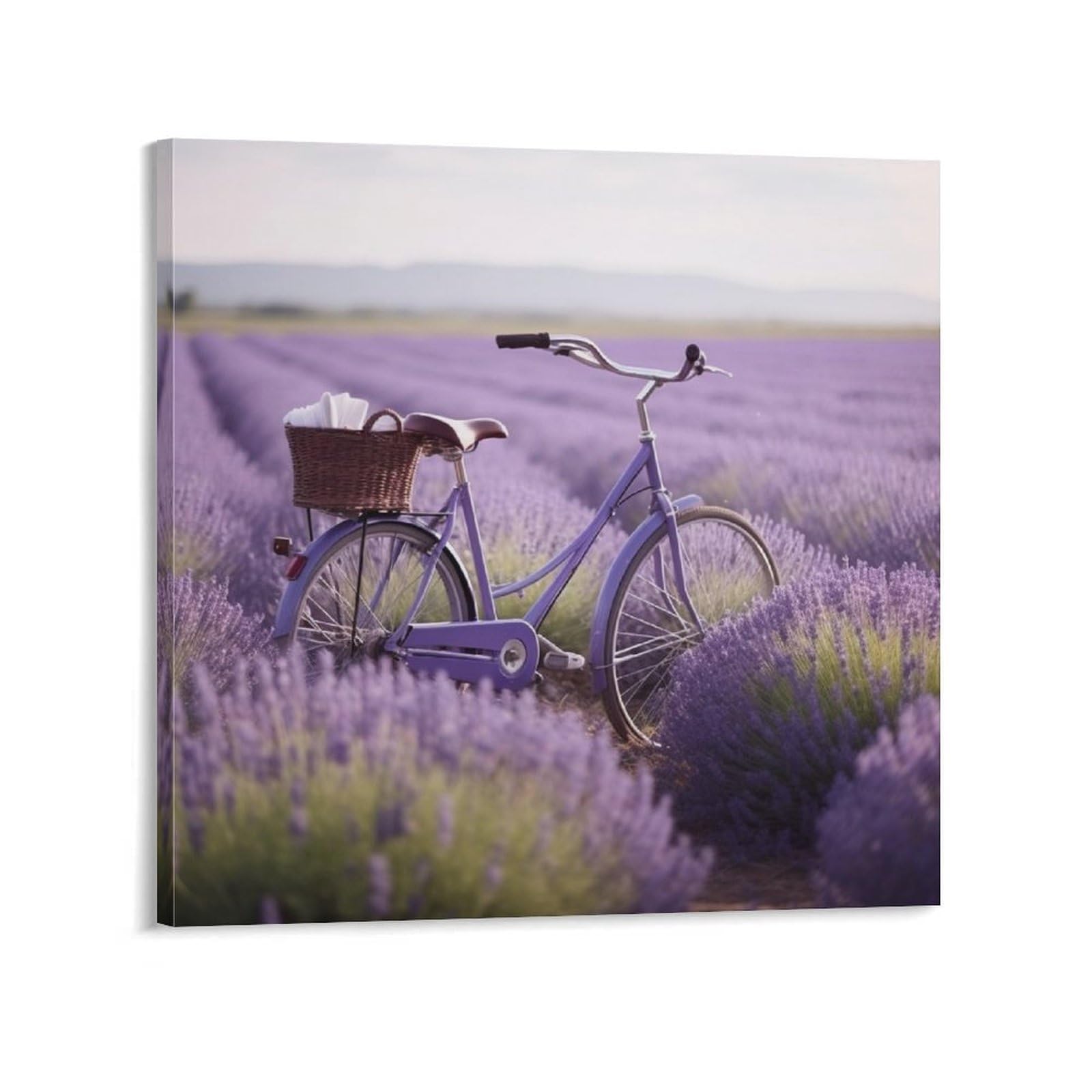 NTVOWPZO Lavender Field Bike Canvas Wall Art for Bedroom 24x24inch Canvas Prints Artwork for Walls Modern Picture Artwork Painting for Living Room Aesthetic Wall Paintings for Bathroom Kitchen Office