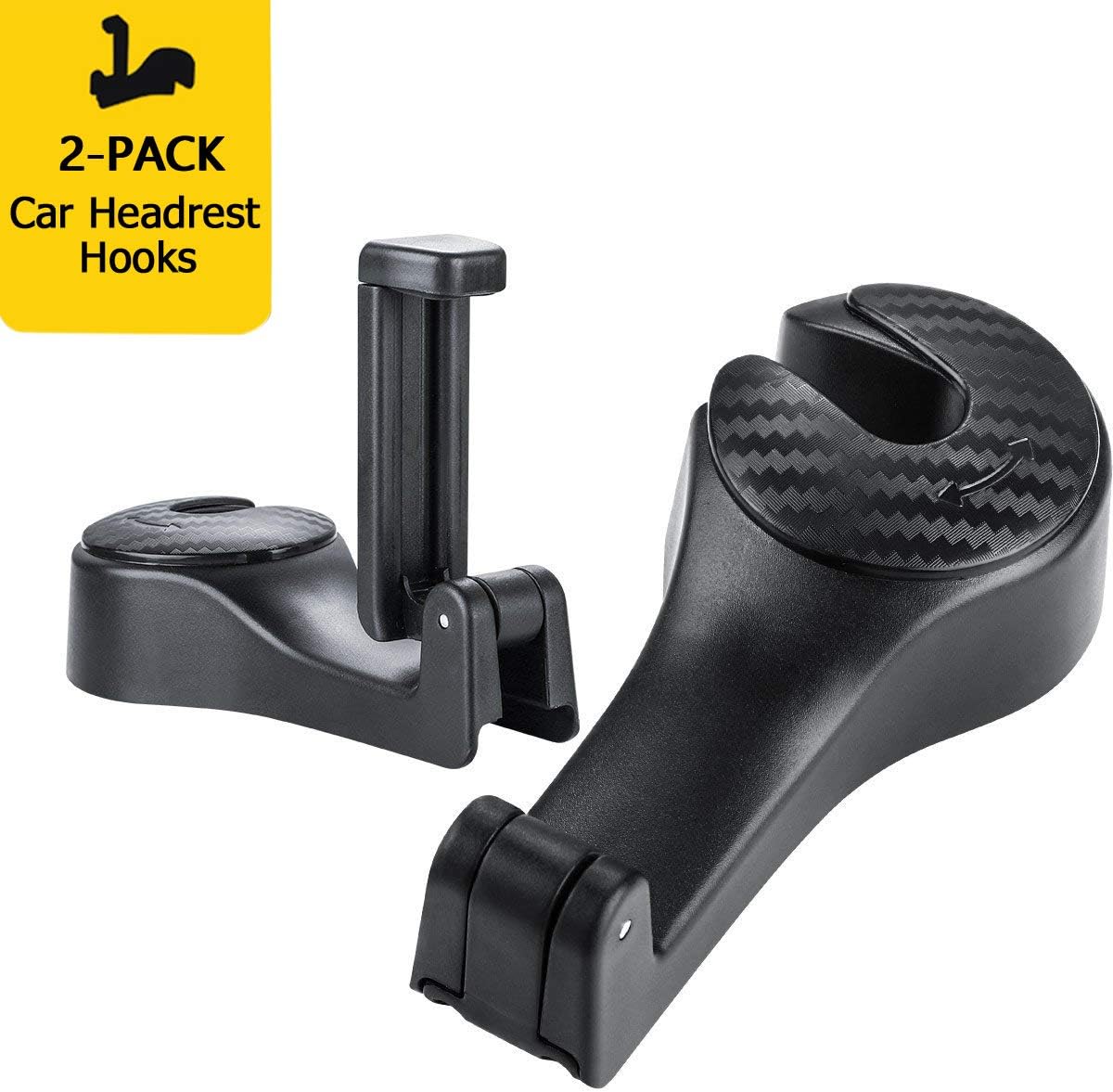 Florsol LJNH Car Back Seat Hook(2 Pack), [2 in 1] Universal Car Headrest Phone Mount and Vehicle Back Seat Hook for Shopping Bag, Purse, Clothing, Grocery, Handbags, Grocery Bag (Black)