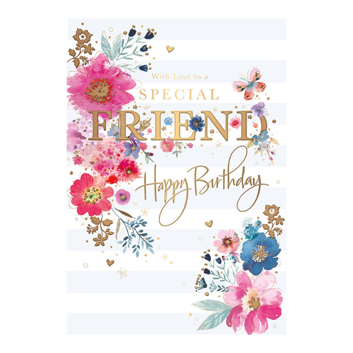 Words n Wishes Female Special Friend 'Happy Birthday' Card - Beautiful Design with Artistic Colourful Flowers - Foil Finish - For Her
