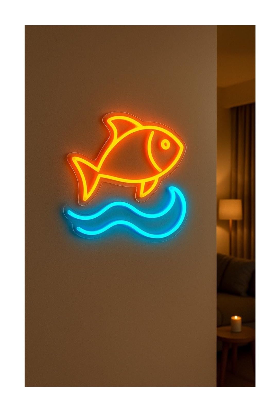 RONGCH Hanging Art Signs Fish Neon Sign for Seafood Restaurant for Fishing Shop Gameroom Bedroom Birthday Party Bar Livingroom Wall Decor(A)