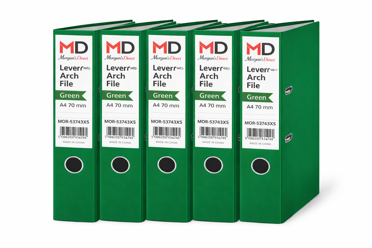 Morgan's Direct A4 Lever Arch Files 70mm Spine โ Pack of 5 | Heavy Duty Lever Arch Binders with Finger Hole & Spine Label | Office, School & Home Filing | (Green)