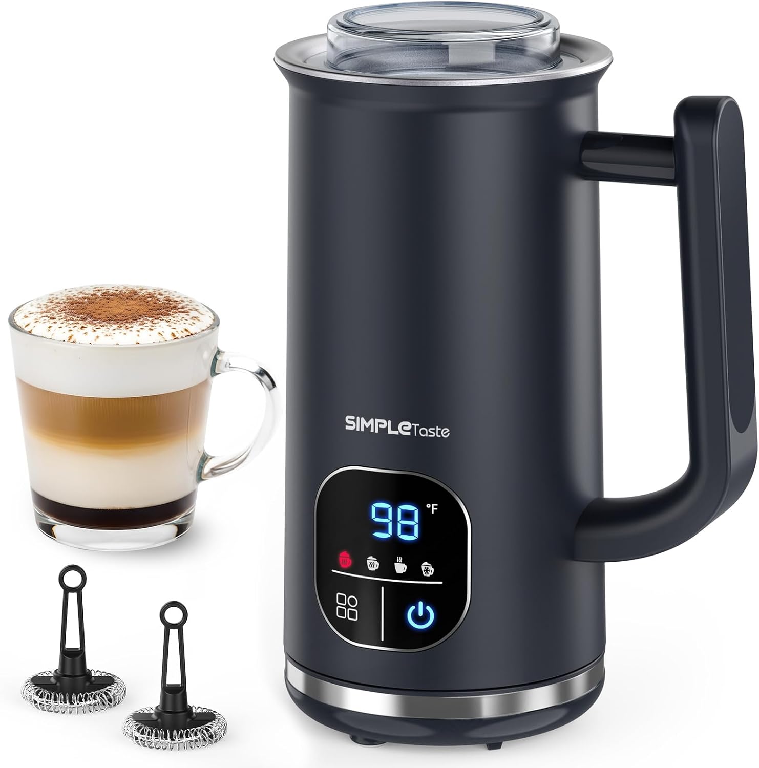 SIMPLETASTE Milk Frother, 4-in-1 Electric Milk Steamer with LED Touch Screen, Automatic Warm and Cold Foam Maker and Milk Warmer for Latte, Cappuccinos, Macchiato