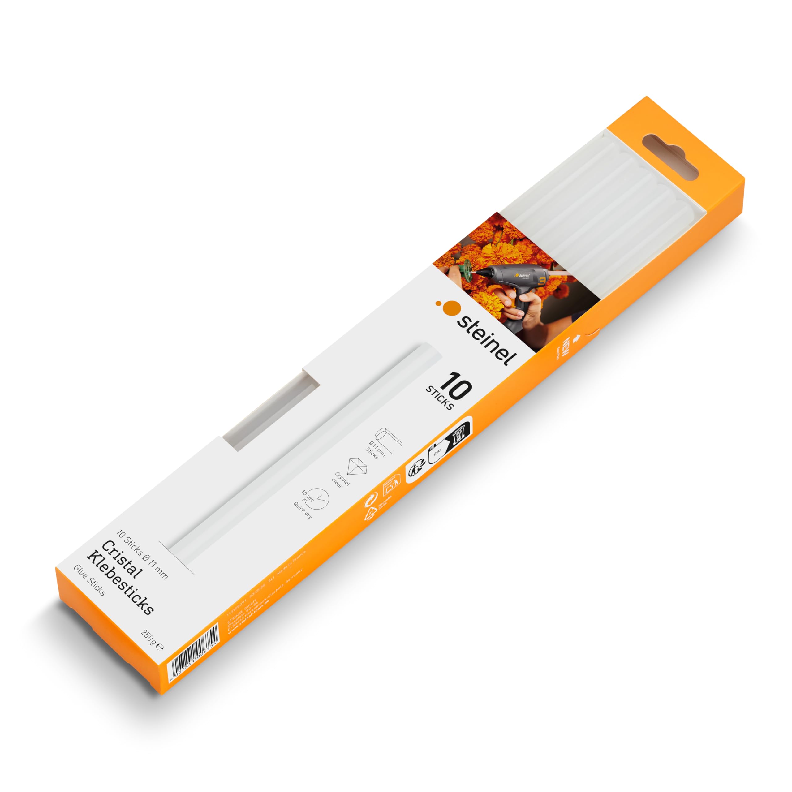 Steinel Cristal glue sticks 11 mm, 10 sticks, 250g, transparent hot-melt adhesive for barely visible glue joints