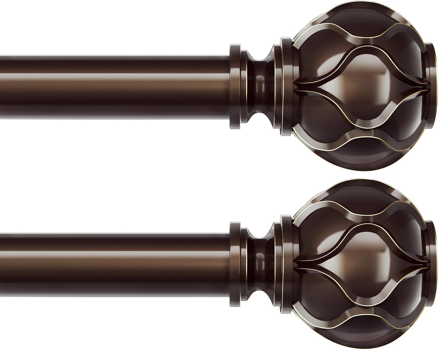 2 Pack Curtain Rods for Windows 28 to 48 Inch(2.3-4ft), 1 Inch Bronze Decorative Curtain Rod, Adjustable Heavy Duty Drapery Rods with Netted Texture Finials, Size 32"- 60"