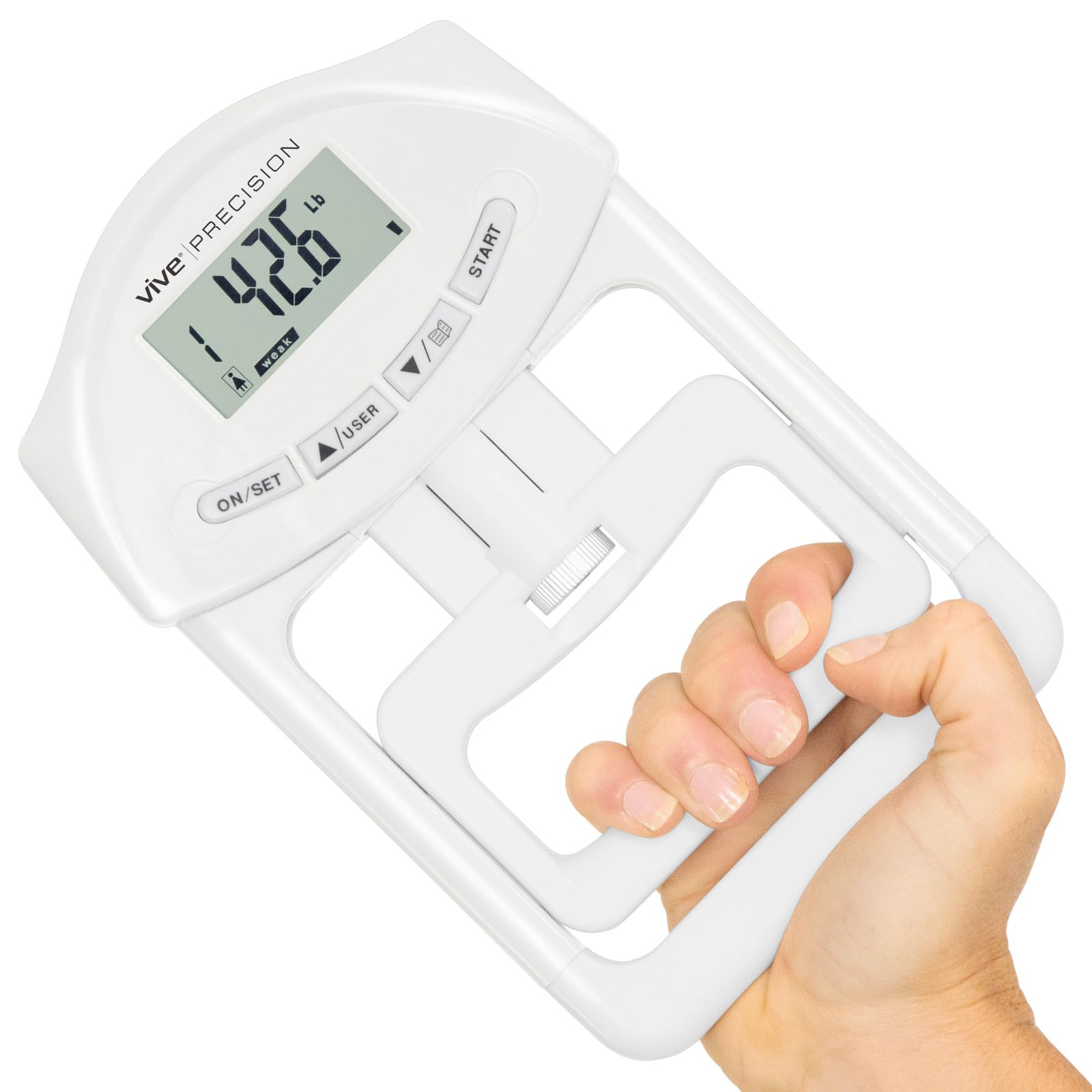 Vive Precision Grip Strength Tester - Hand Grip Dynamometer - Handheld Digital Grip Measurement Meter Device Trainer Power 198 Lbs / 90 Kgs - Strengthener Exerciser for Sports, School and Home Use