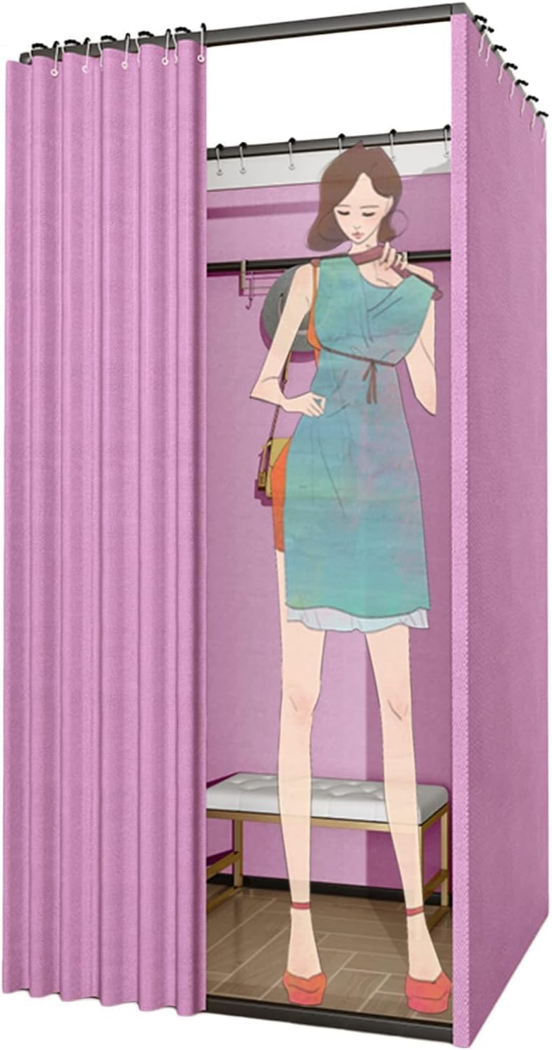 Mobile & Portable Fitting Room Mobile Track Privacy Partition Display Rack with Curtain Kit Temporary Storage for Mall Office(80x80x200cm)