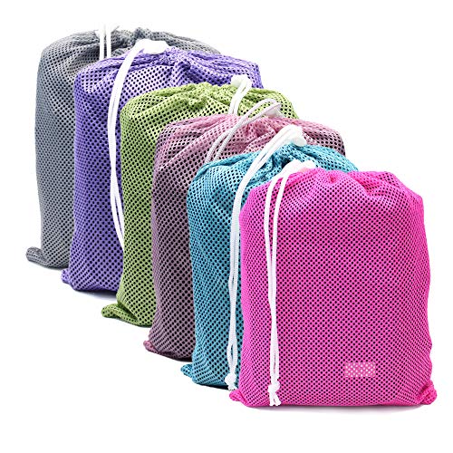 6Pcs Mesh Stuff Sack, Durable Nylon Mesh Drawstring Laundry Bag Rinsing Beach Toys, Seashell Collecting, Travel Storage #TOP4