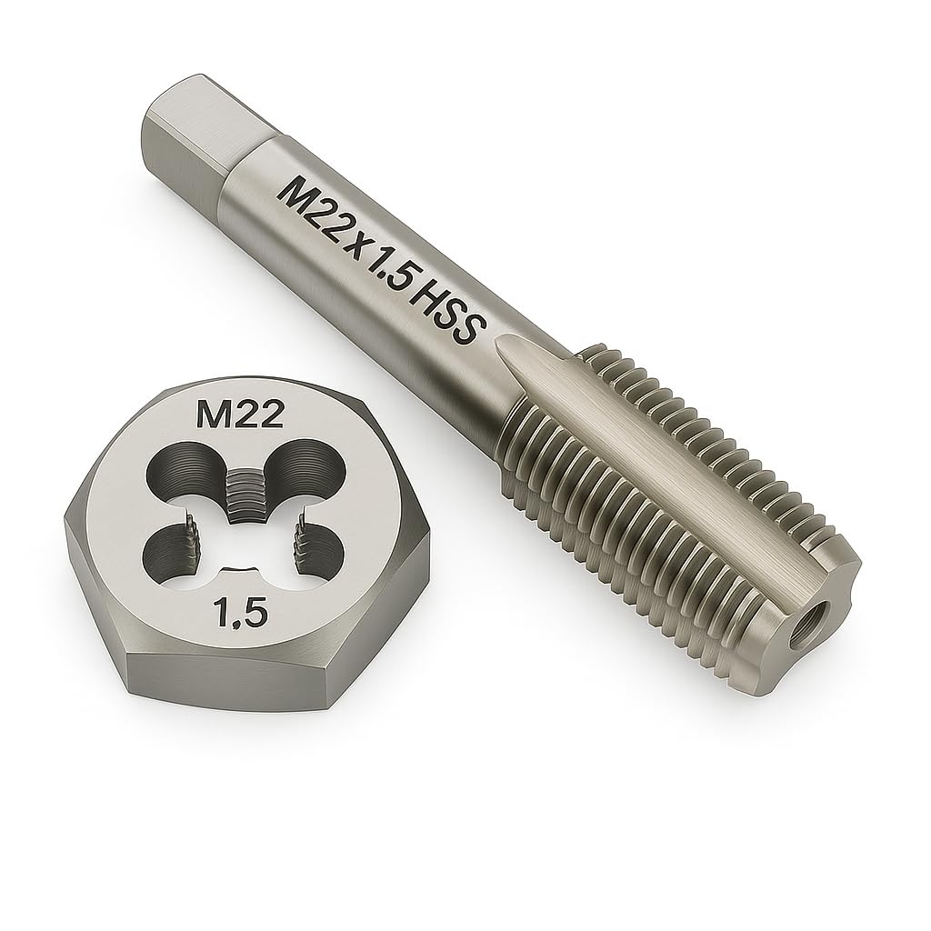 M22x1.5 Metric Tap and Die Set Right Hand HSS Tap &amp; GCr15 Hex Die for Metal Thread Repair